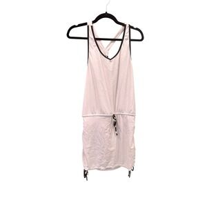 Athletic White Racerback Mini Dress with Black Trim and Side Ruching